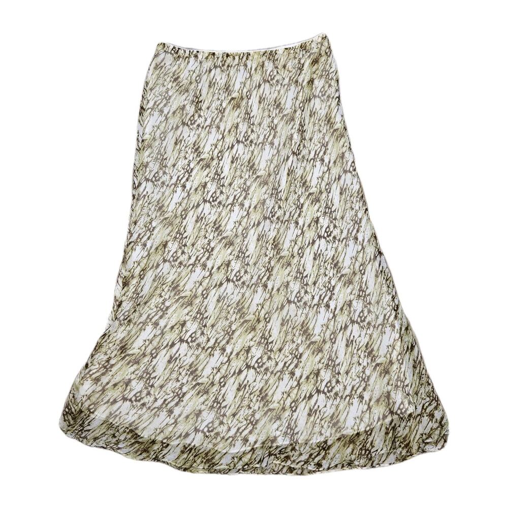 Vtg Bob Mackie Silk Midi Skirt Womens 14 Green Brown Abstract Fairycore Y2K Boho